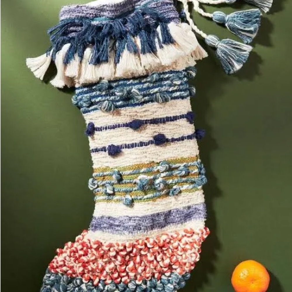 Anthropologie NWT 2 Blue and White Fiber Art Stockings